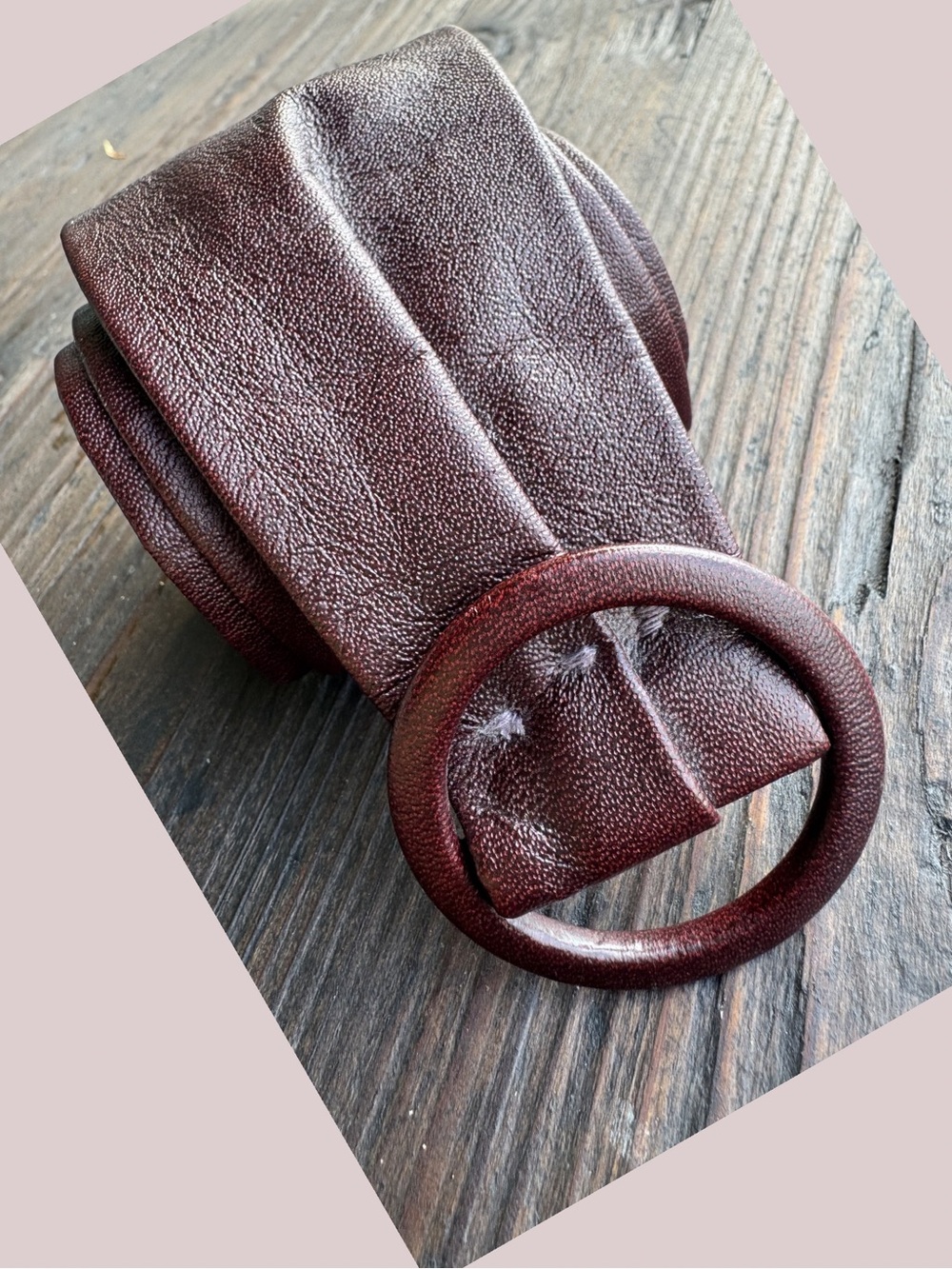 Wide  burgundy  Leather Round-Buckle Waist Belt